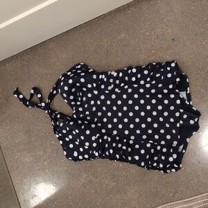 Unique Vintage Navy & White Polka Dot Corinne Halter Sheath‎ Swimsuit 1X NWT